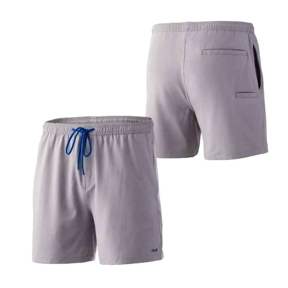 Huk Fishing In And Out Of Water Gray Shorts with Blue Drawstring Mens Medium - Picture 3 of 8